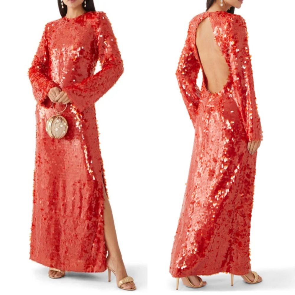 ALEMAIS Geanie long sleeve sequin gown red maxi dress Size 8 NEW! New with tags!